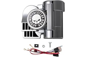 AOLIHAN Train Horn for Car, Motorcycle, Truck - 12V Super Loud Air Horn Kit with Horn cover, Harley Motorbike Compatible - 150DB Train Sound for Boats & Pickups(Silver Shell,12V)