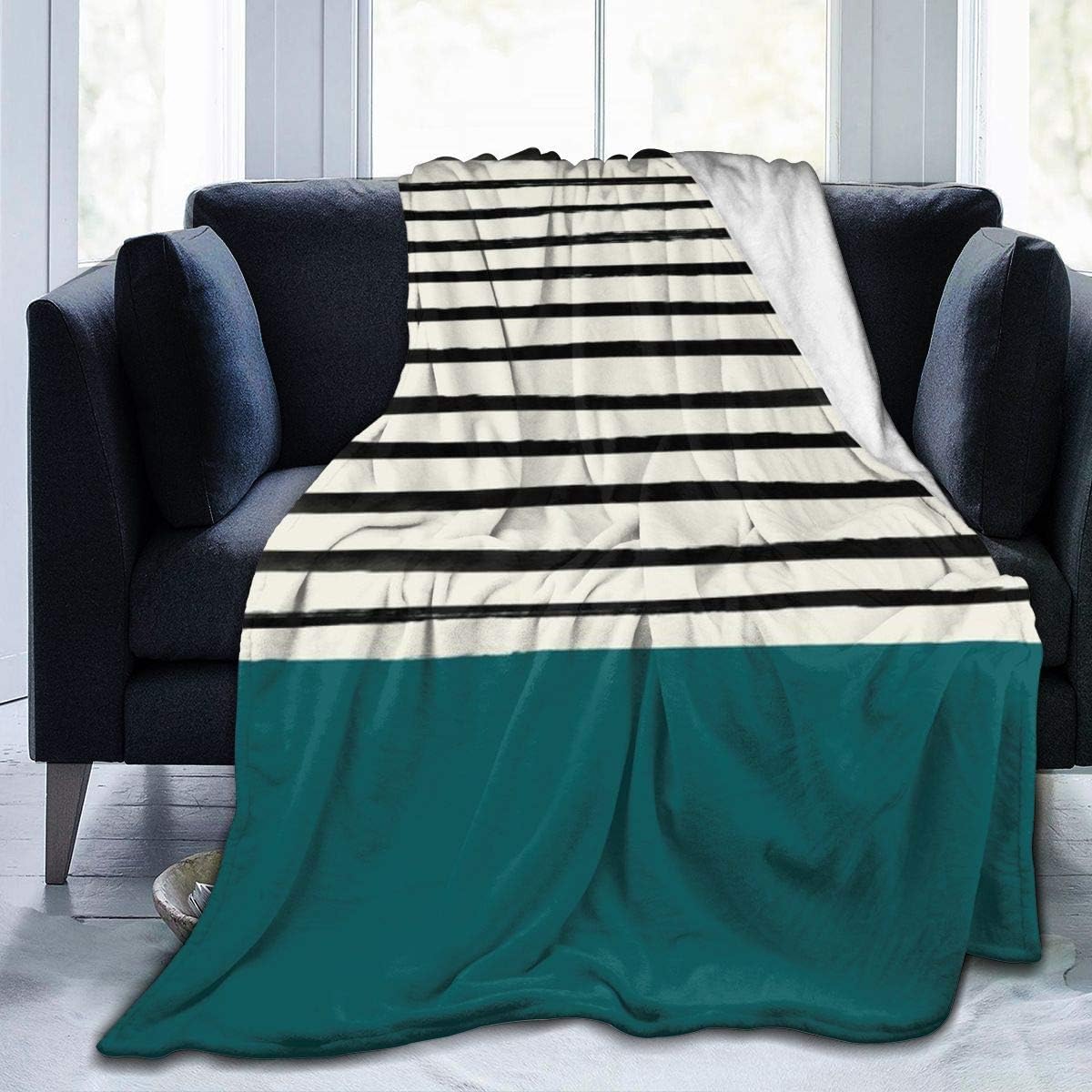 Pureny Dark Turquoise Stripes Throw Blanket Soft Flannel Fleece Blanket