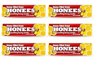 Honees Honey Filled Drops, Honey Cough Drops with Real Honey-Natural Sore Throat Relief-Nothing Artificial-Throat Coat Lozenges, Natural Cough Suppressant, Non-GMO (6 Pack – 54 Drops)