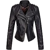 chouyatou Women's Candy Color Asymmetric Zip Slim Faux Leather Cropped Moto Jacket