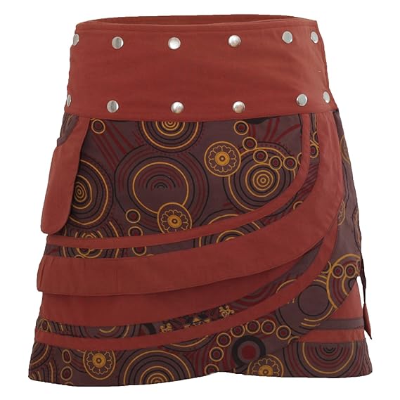 PUREWONDER Damen Wickelrock Baumwolle Rock mit Tasche sk181