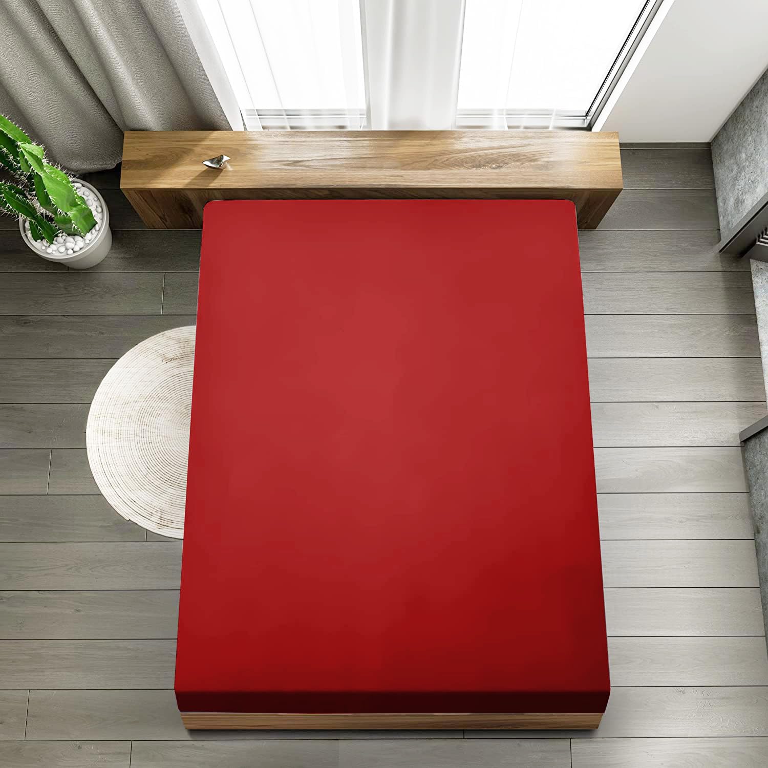 Ev Dekor Fitted Sheet King, Red - Deep Pocket Bedsheet 10inch (25 cm) - Soft Brushed Microfiber Fabric - Shrinkage and Fade Resistant - Bottom Sheet - Double Bed Fitted Sheets