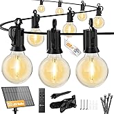 Brightown 108FT 52 LED Solar String Lights Outdoor with Remote & USB Port, Shatterproof Bulbs, Dimmable & Timable, 3 Light Modes, Patio Lights Solar Powered for Camping Backyard Garden Decor