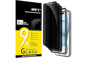 NEW'C 3 Pack Privacy for iPhone 16 Plus,15 Plus Screen Protector (6.7 inches), Anti-Spy Tempered Glass Film,Enhanced 28-Degre