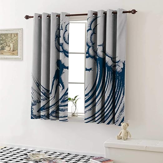 Surfing Decorative Curtains for Living Room Abstract Silhouette of a