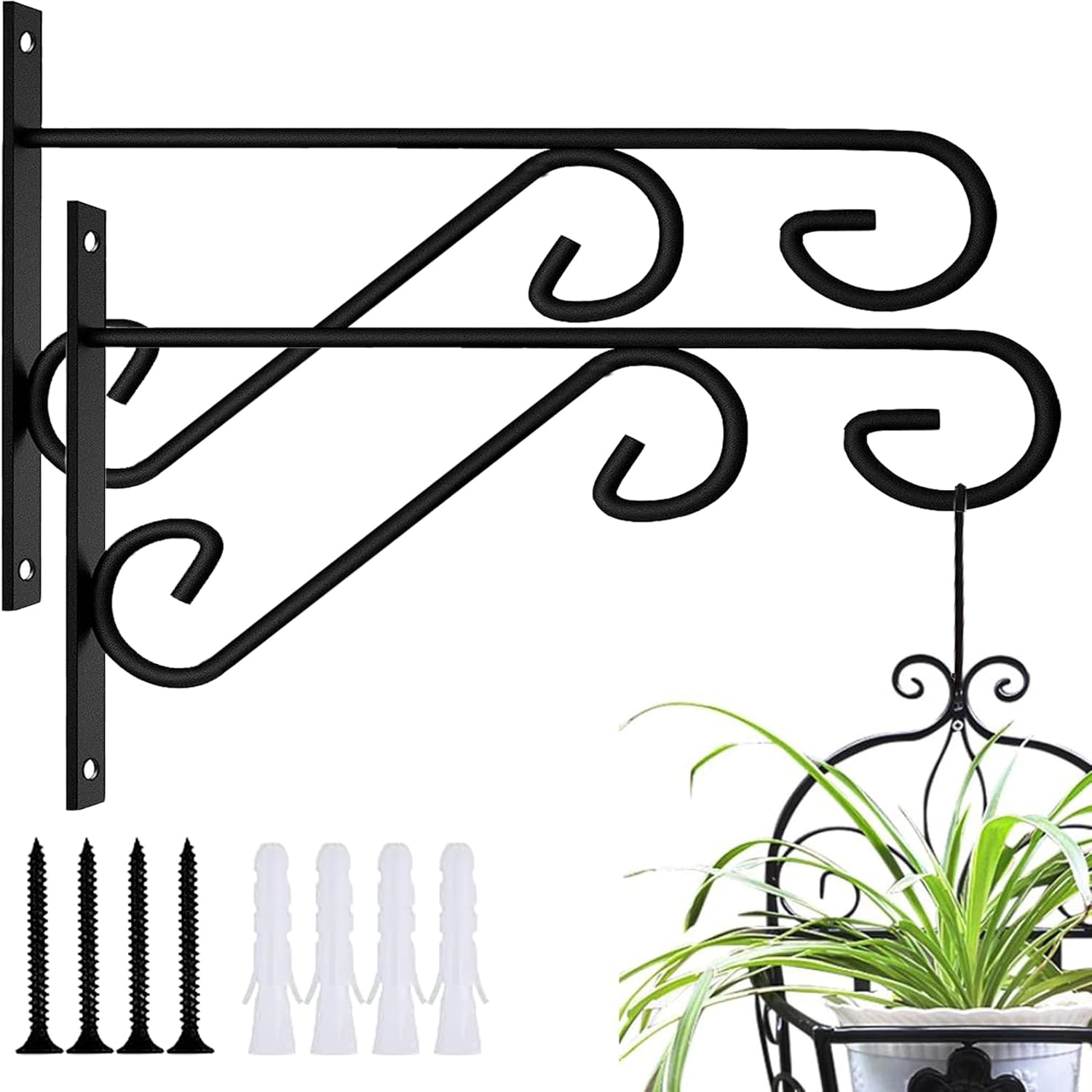 Outdoor Hanging Brackets - ZEECER Hanging Plant Bracket, 2 Pack 12-inch Plant Hangers Outdoor Indoor, Rust-Proof Metal Plant Hanger Bracket, Decorative Wall Hanging Plant Hooks for Hanging Plants Flowers Lanterns Bird Feeders