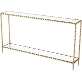 Deco 79 Metal Living Room Console Table Twisted Rope Inspired 1 Shelf Table with Mirrored Glass Top and Shelf, Entryway Table