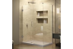 DreamLine Unidoor Plus 46 in. W x 30 3/8 in. D x 72 in. H Frameless Hinged Shower Enclosure in Brushed Nickel, SHEN-24460300-04