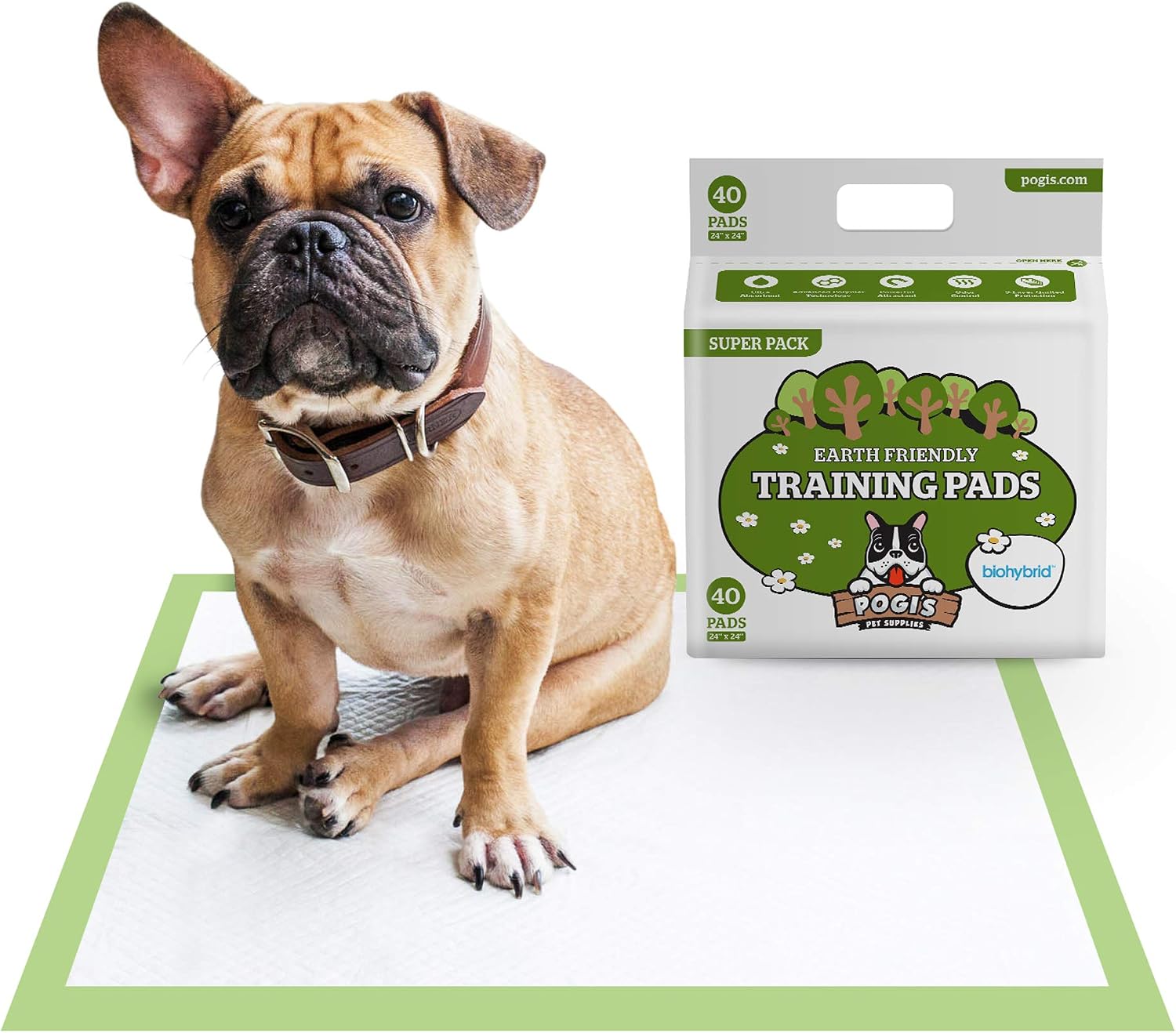 Pogi's Dog Training Pads with Sticky Tabs - Eco-Friendly, Odour Blocking & Super Absorbent - 40-Pack (60 × 60 cm)
