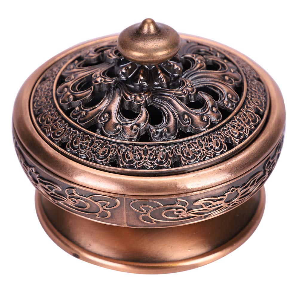 Incense Burner holder, Alloy Bronze Incense Burner Vintage Tibet Lotus Incense Holder Home Decor Aromatherapy Incense Smoke Cone Aroma Burner Holder for Home Office Temple
