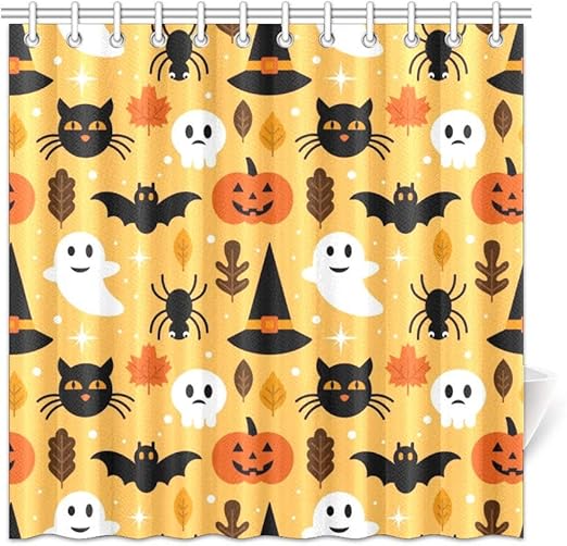 Amazon Com Cuxweot Halloween Pumpkin Ghost Bat Home Bath Decor Polyester Fabric Shower Curtain Bathroom Sets 72 X 72 Inches Furniture Decor