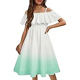 Arshiner Girls Summer Floral Ruffle Sundress Cold Shoulder Casual Holiday Dresses