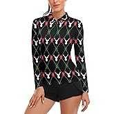Soneven Womens Long Sleeve Golf Shirts Half Zip Moisture Wicking Print Golf Tops Tennis Shirts(XS-3XL)