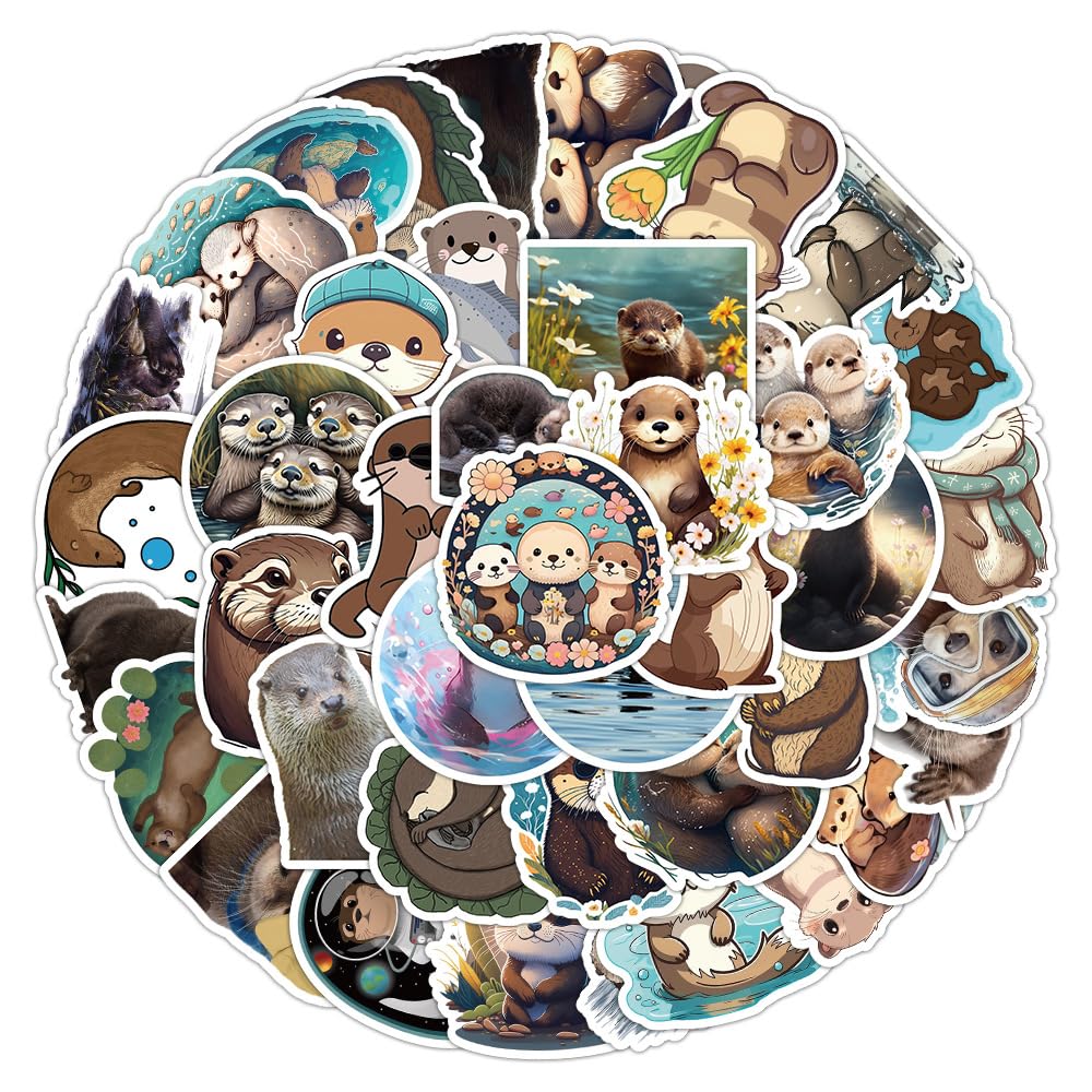 50PCS Otter Stickers for Helmet,Water Bottle,Computer,Car, Laptop,Skateboard,Phone,Luggage,Scrapbook,Bike,Waterproof Vinyl Animal Sticker,Cute Cartoon Decals,Gift for Children Boys Adults