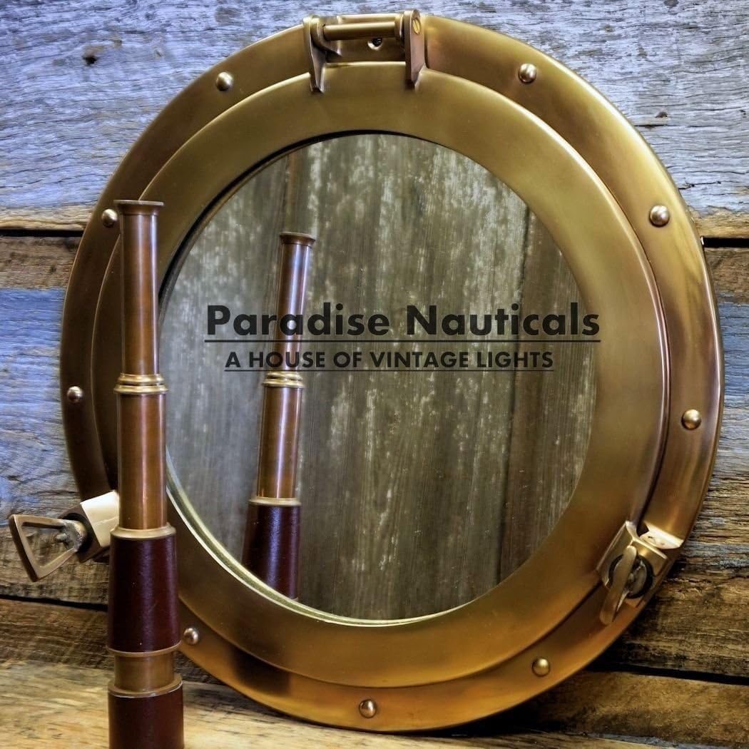 Paradise Nauticals XL Solid Brass 20" Ships Porthole Mirror Nautical Round Home Decor Wall Hanging