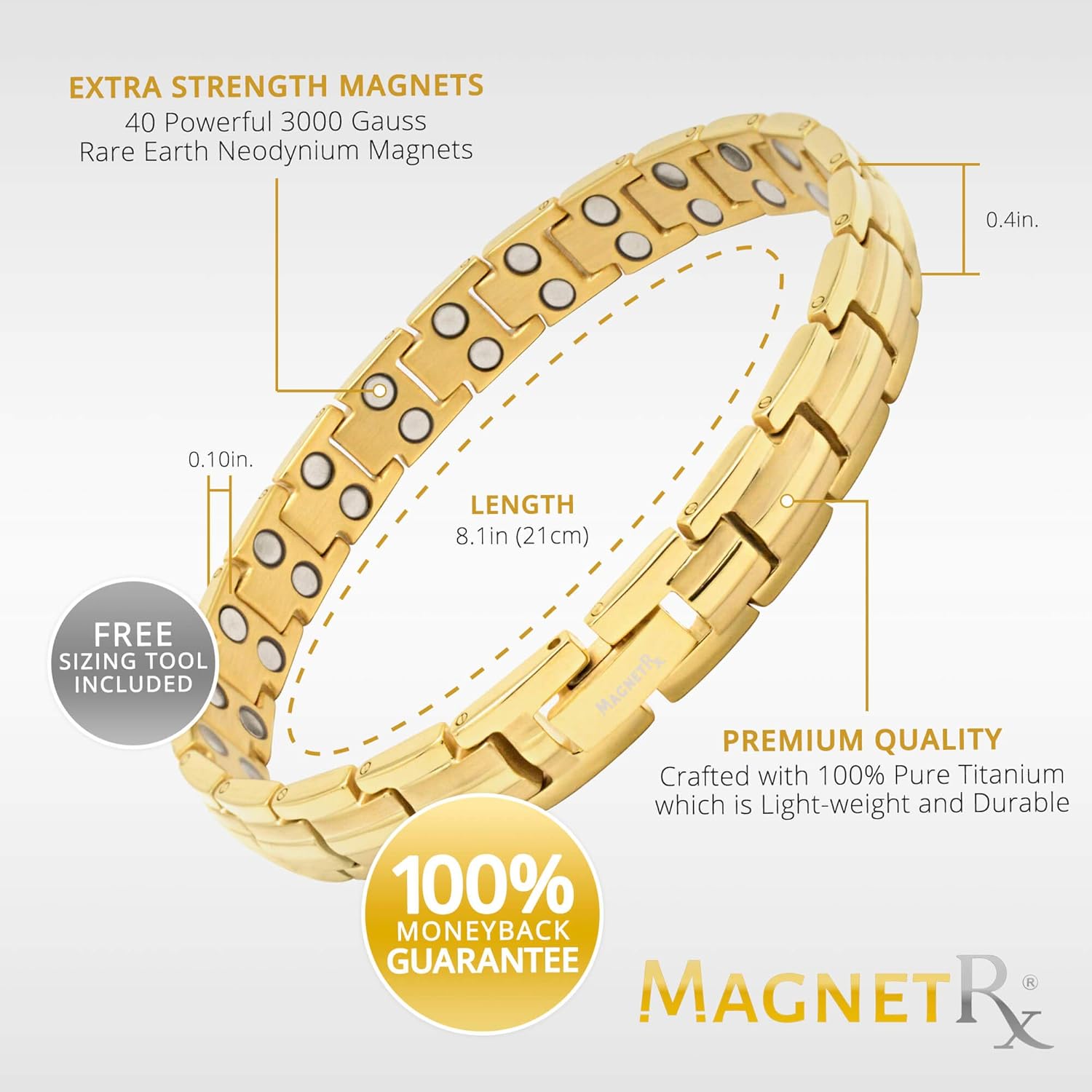 MagnetRX Women's Ultra Strength Magnetic Therapy Bracelet - Arthritis Pain Relief & Carpal Tunnel | Adjustable Titanium Magnetic Bracelets with Gift Box (Gold): Health & Personal Care