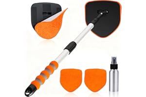 X XINDELL XINDELL Windshield Cleaner Tool, Car Interior Glass Cleaning Kit with 360° Rotating Head Extendable Handle, Reusable Microfiber Pads, Auto Detailing Windshield Cleaning Tool for Cars Trucks -Orange