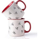 AmorArc 22 OZ Large Ceramic Coffee Mugs, Oversized Soup Cups With Big Handle for Men Women Dad Mom, Big Mug With Textured Bees Patterns for Office & Home -Microwave Safe, 2 Pcs-Red