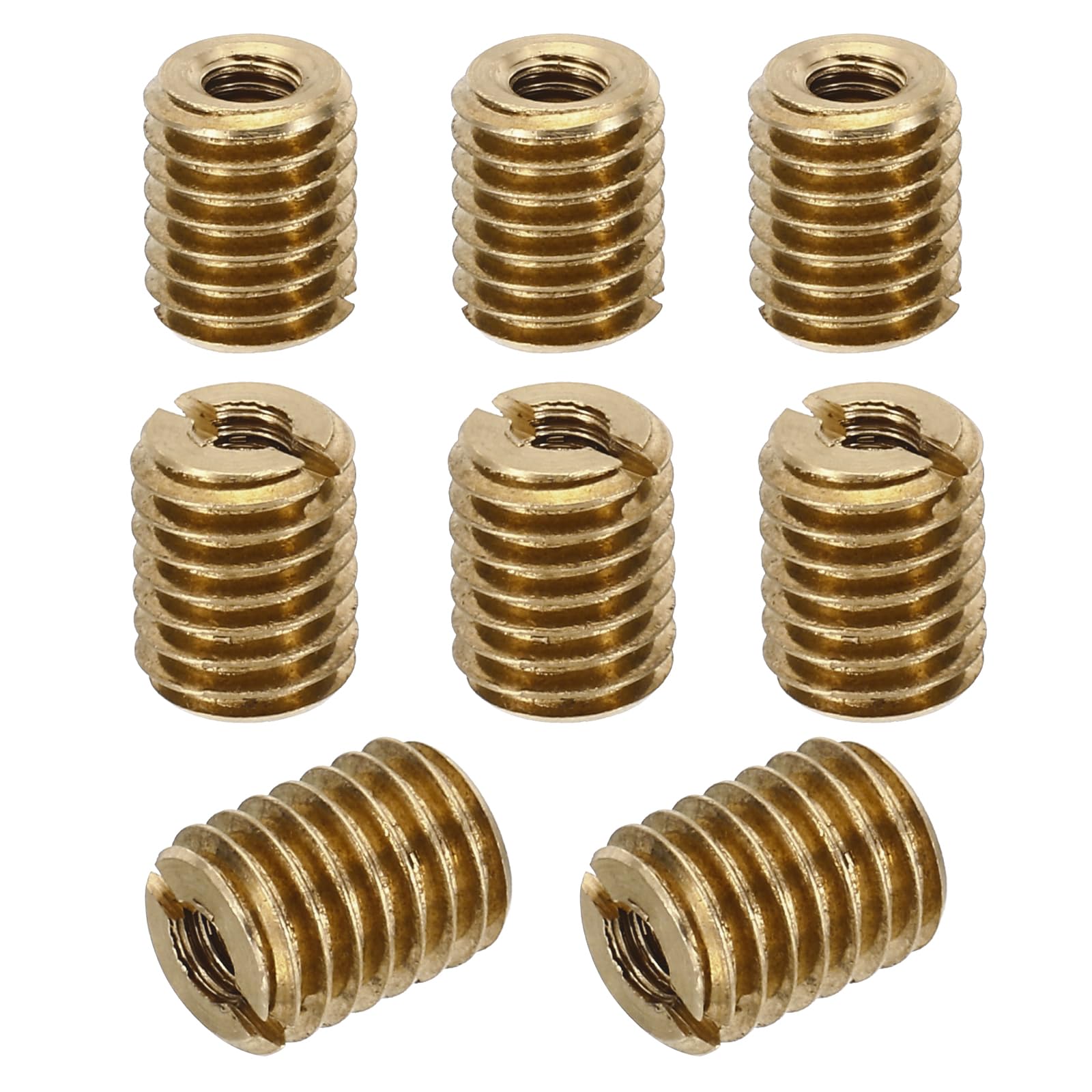 PATIKIL Brass Threaded Repair Insert Nut, 8 Pcs M8xM4x10mm Male to Female Slotted Thread Sleeve Inserts Reducing Nut Adapter Reducer Screw Sleeves, Gold Tone