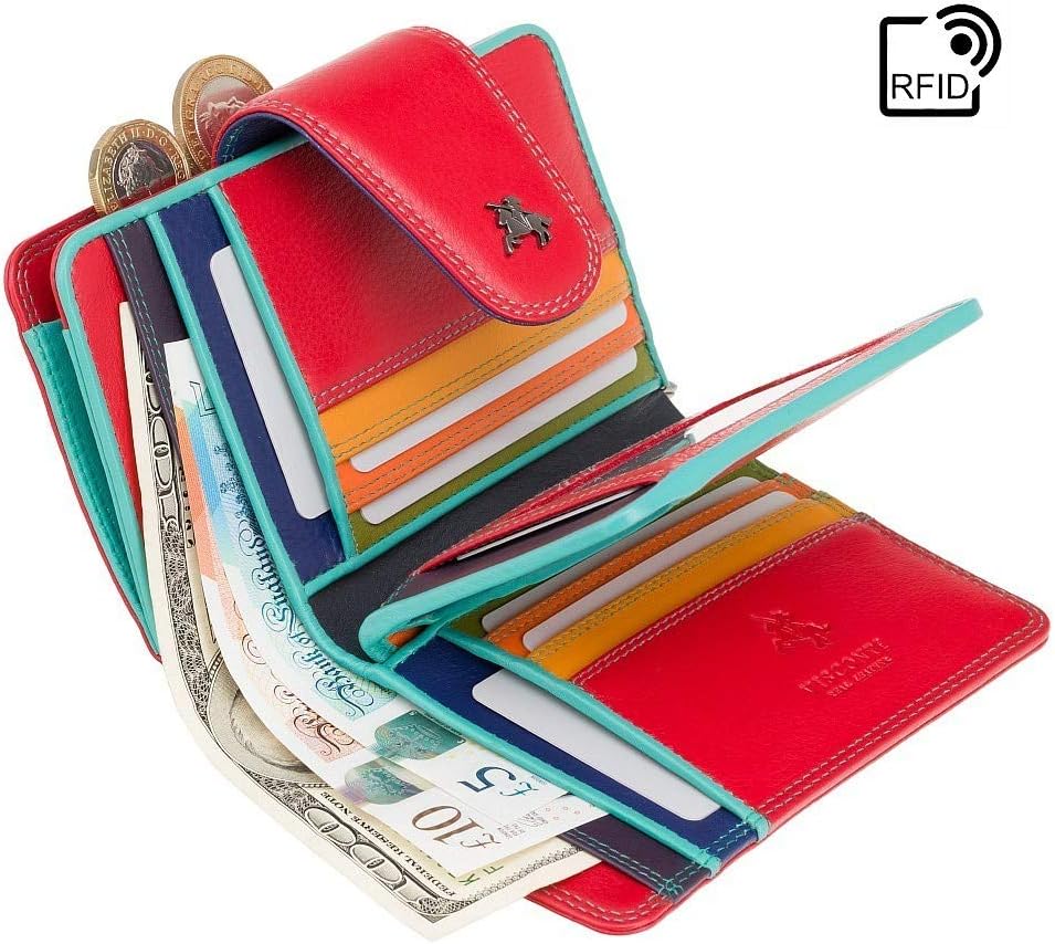 VISCONTI Spectrum Womens RFID Protection Soft Leather Note & Coin Purse in Red Or Black Multi (Red Multi) - Image 4