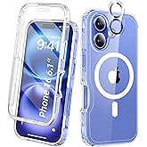 BANLEA Compatible with iPhone 16 Case Clear, Built-in Screen Protector, with Camera Lens Protector, [Compatible with MagSafe] Full Body Phone Case, Magnetic Protective Cover for 16 6.1" (Clear)