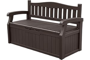 Devoko 80 Gallon Storage Bench Deck Box Lockable for Patio Furniture, Garden Decor and Outdoor Seating for Cushions, Garden Tools and Pool Supplies. (Brown)