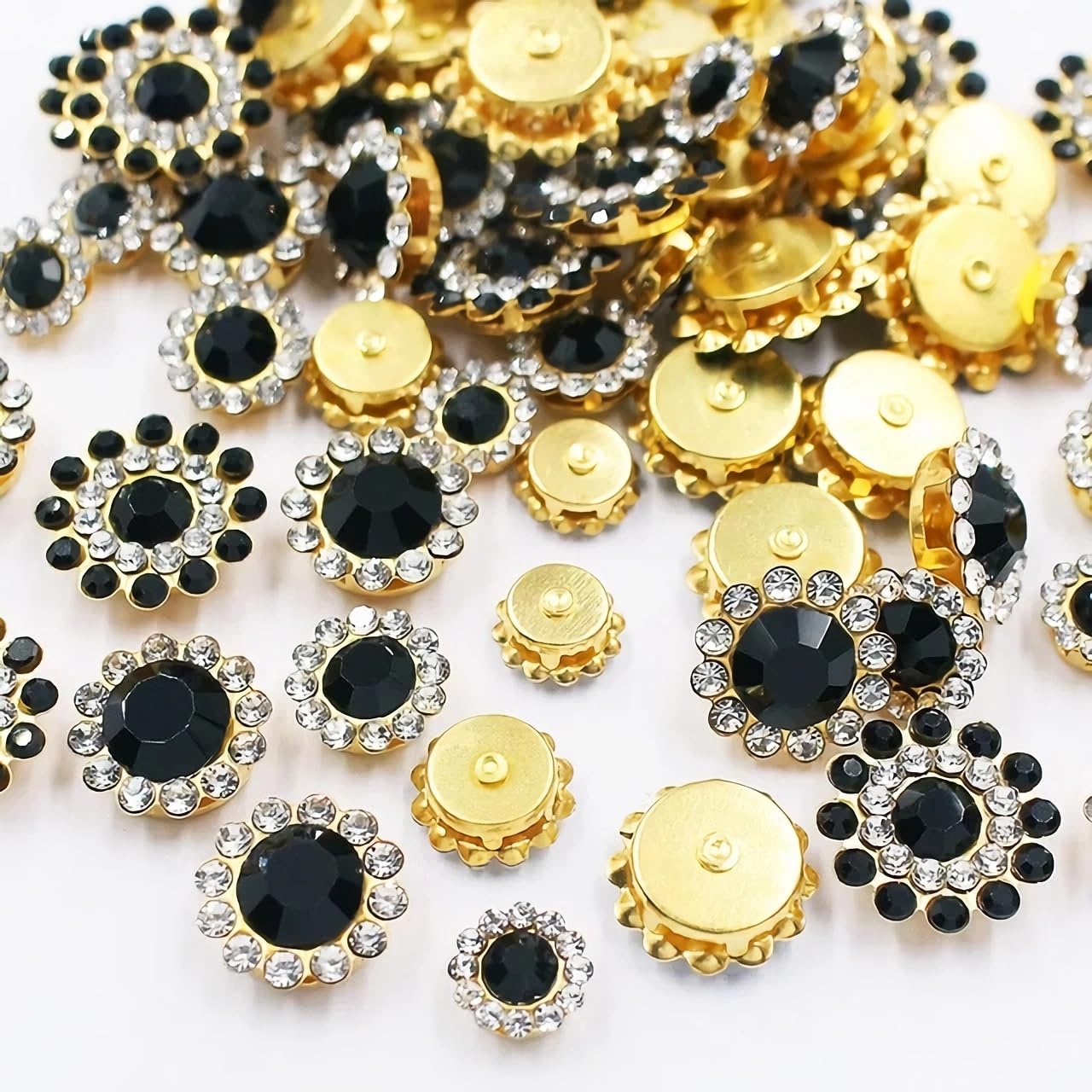 Photo 1 of 100pcs Sew on Rhinestones Sunflower Crystal Glass Sew on Gold Claw Rhinestone Mixed 8mm 10mm 12mm 14mm for Jewelry Making,Clothes, Garments, Dress, Earring, Belt and Shoes (05 Black)