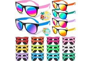 YADIYA Kids Sunglasses - 24PCS Bulk Party Favors, 80s Retro Neon for Beach Pool Birthday Party Supplies, Goodie Bags Stuffers for Boys Girls Adults