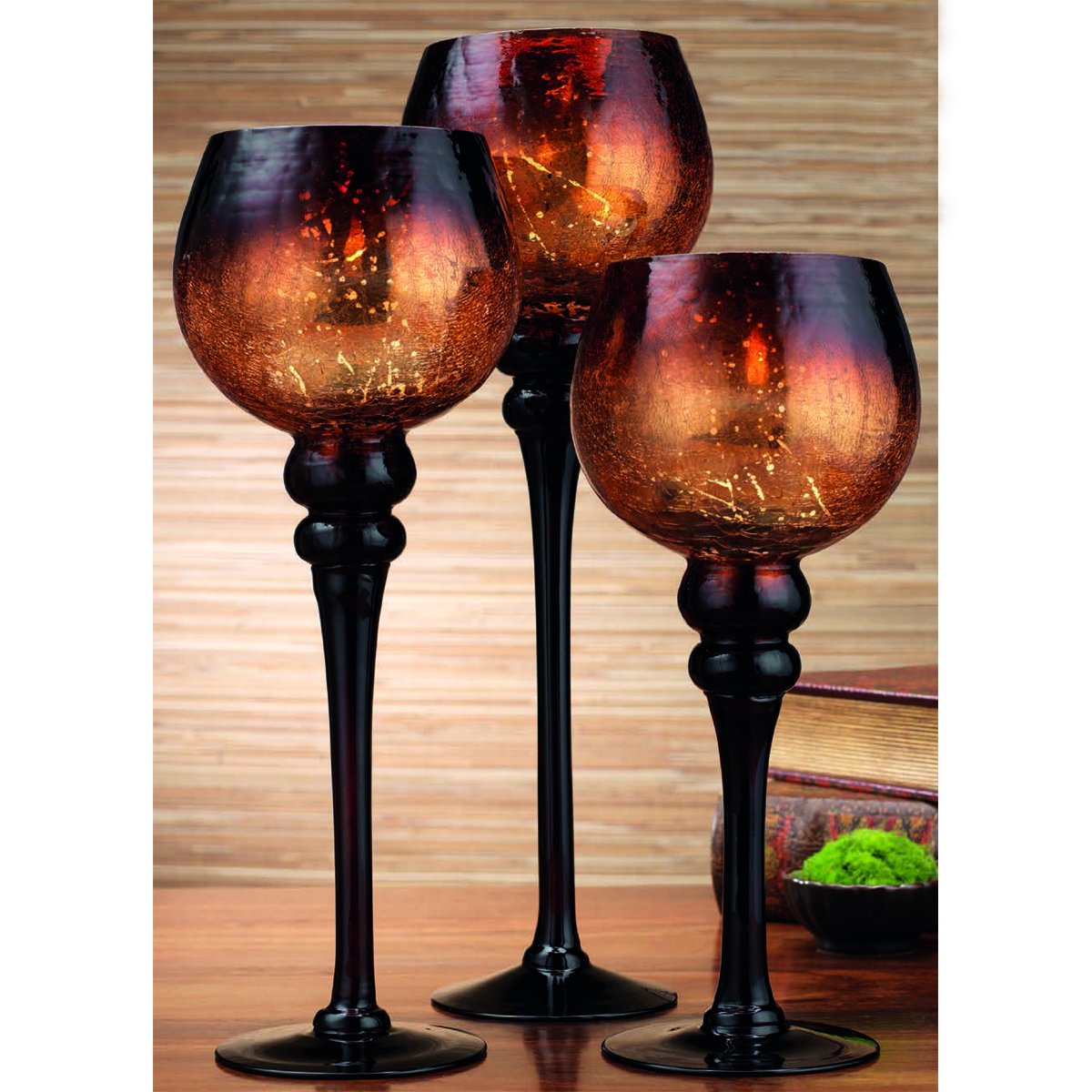 Set Of 3 Brown Mercury Chocolate Crackle Finished Glass Hurricane Candle Holders Decorative Sphere Ball Candle Holders Home Decor Party Centerpiece Buy Online In India At Desertcart In Productid 41629804