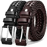 KEMISANT Mens belt 2 Pack, Woven Braided Leather Belt for Gift Men Causal Golf Pants Polo Shirts Matching
