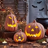 Kritkin 3 Pack Halloween Terracotta Pumpkin Decor, Fall Decor, Statement | 7.87in, 7in, 4.7in Jack O' Lantern Outdoor Indoor,