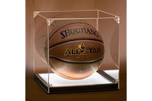 GYAOZII Basketball Display Case with LED, Thickened UV Protection Clear Acrylic Lid Basketball Holder, Wood Basketball Base Stand Basketball Cases for Autographed Basketball