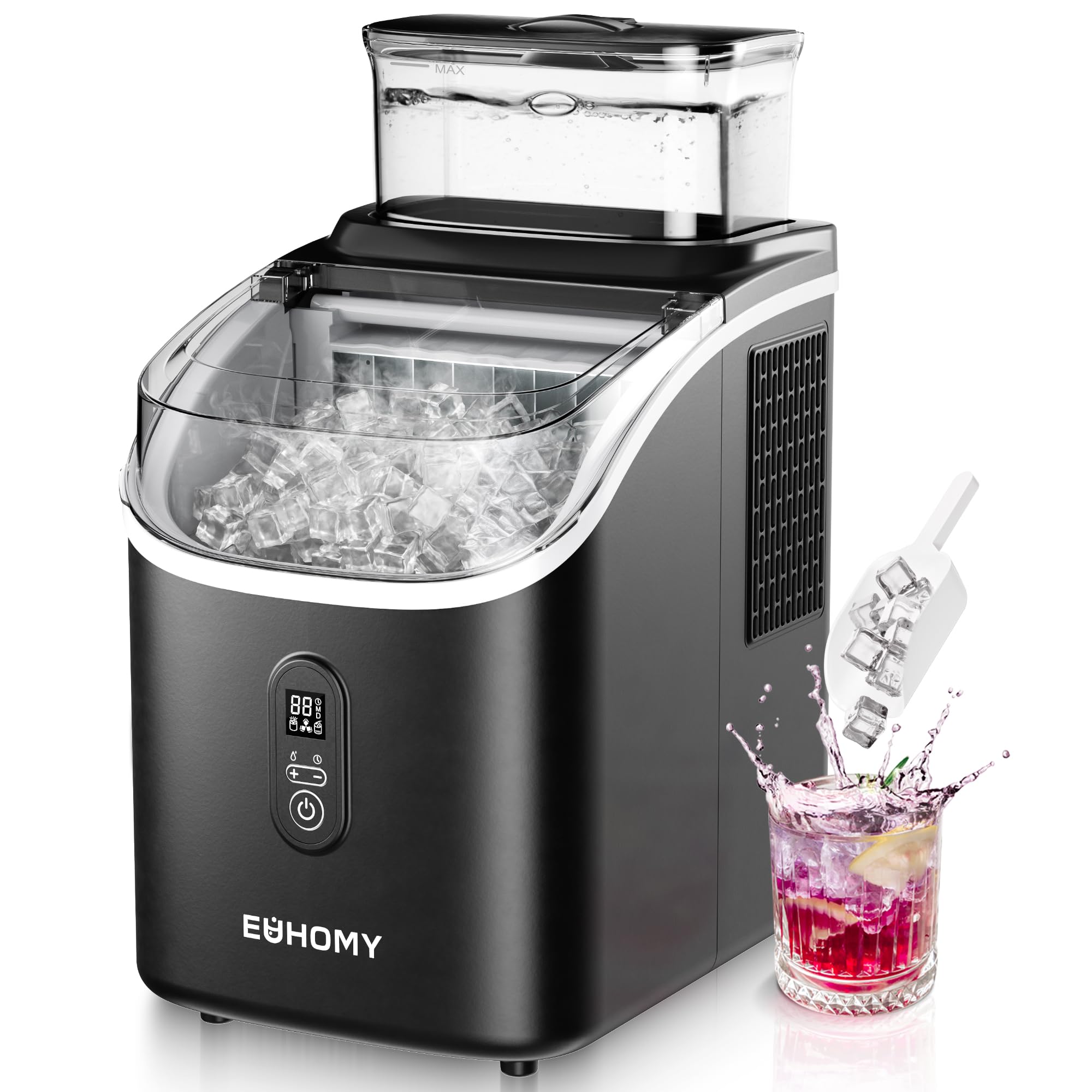 Photo 1 of EUHOMY Ice Cube Maker Machine Countertop with External Water Tank, 34Lbs, 16Pcs Ready in 13 Mins, 2 Ways to Add Water, Auto-Cleaning, with Ice Scoop & Basket, for Home/Kitchen/Office/Bar (Black)