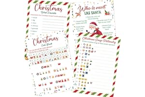 4 jeux de fête de Noël pour le bureau familial, 25 joueurs de chansons Emoji de Noël Pictionary & Word Scramble & Who is Most