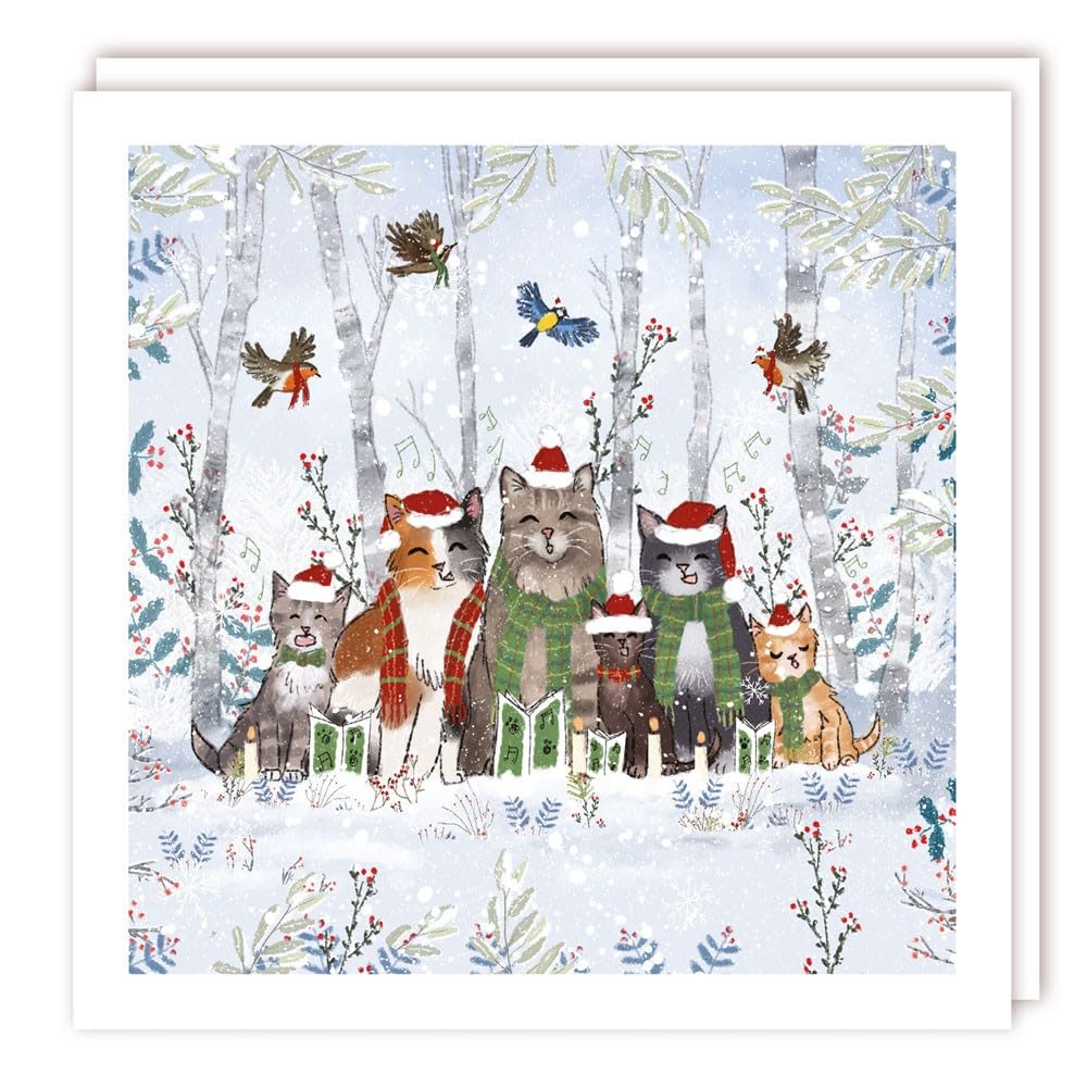 Tracks Publishing Charity Christmas Cards - Carol Singing Cats in the Forest - Eco-Friendly - Pack of 5 Cards
