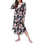 cheibear Womens Moomoo Nightgowns Winter Sleepwear Floral Long Sleeves Nighshirts Mumu Lounge Dress