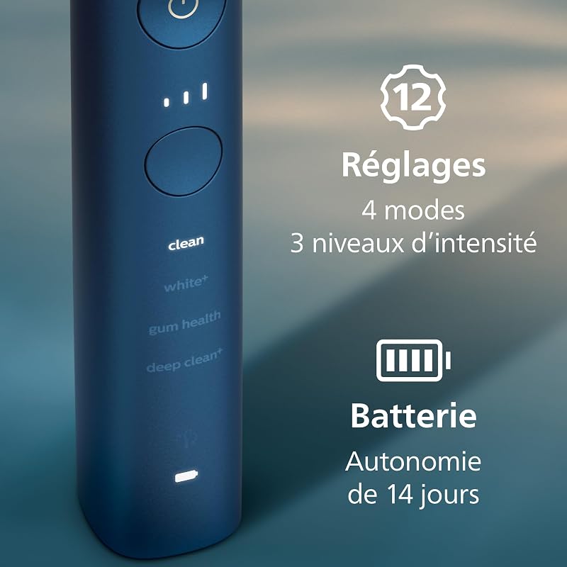 Sonicare DiamondClean 9000 - Brosse à dents électrique avec application, Édition spéciale, Capteur de pression, Socle de charge, Bleu marine, modèle HX9911/89