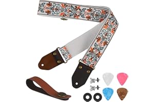 libfrnt Guitar Strap with Leather Ends,Cotton Vintage Jacquard Guitar Strap with Guitar Picks,Strap Locks Button for Guitars