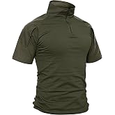TACVASEN Men's Tactical Short Sleeve Combat Shirt 1/4 Zip Shooting Military | Stretch body,ripstop raglan|Arm pockets,hook&amp;loop patch|For army airsoft hiking training