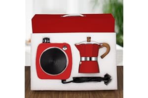 DITOSH 2-in-1 Moka Pot Espresso Set with Electric Stove 3 Cup Aluminum Stovetop Coffee Maker Percolator Italian Classic Mocha Coffee Machine for Italian and Cuban Cafe Brewing Portable Camping Red
