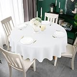 WELTRXE Round Table Cloth 150cm White Faux Linen Water-Resistant 180GSM view 2