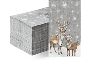 Horaldaily 100 Christmas Disposable Paper Decorative Guest Napkins, Deer Grey for Party Lunch Dinner Kitchen Bathroom