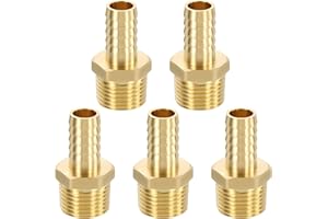 METALLIXITY 5pcs Brass Hose Barb to NPT Male Adapter 1/2" Barb x 1/2" NPT Male for Automotive, Motorcycle, Marine, Truck, RV 