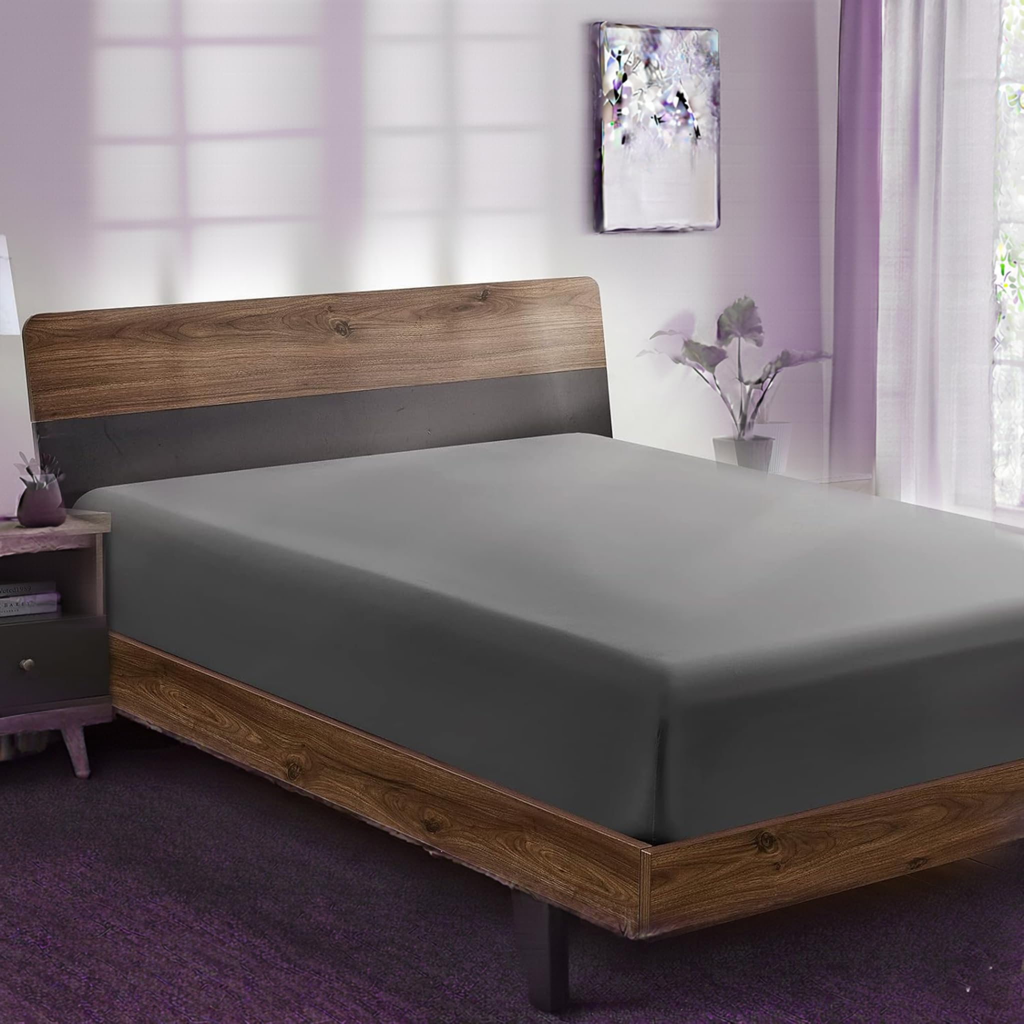 adsin Fitted Sheet Super Soft Deep Deep Pocket 10 inch (25 cm) Soft Brushed Microfibre Fabric Wrinkle and Fade Resistan Fitted Sheet Charcoal (King)