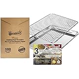KITCHENATICS Small Baking Pan & Cooling Rack with 100 Sheets of Pre-Cut Parchment Paper, Quarter Size Aluminum Baking Pan & S