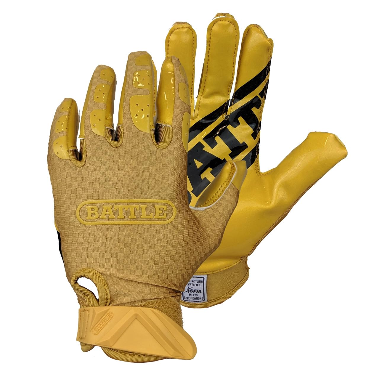 Battle Sports Triple Threat Wide Receiver Football Gloves, Ultra Stick Adult & Youth Gloves - Adult X-Large, Gold Image