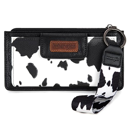 X Wrangler Cow Print Wallet for Women Ladies Female Card Cases & Money Organizers Wristlet with Wallet Large Clutch with Coin Purse Smooth Zipper and Rfid Lining