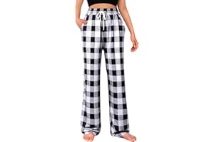 Alimens & Gentle Womens Pajama Pants Plaid Stretch Comfy Lounge Pants Drawstring Waist Sleep Bottoms with Pockets