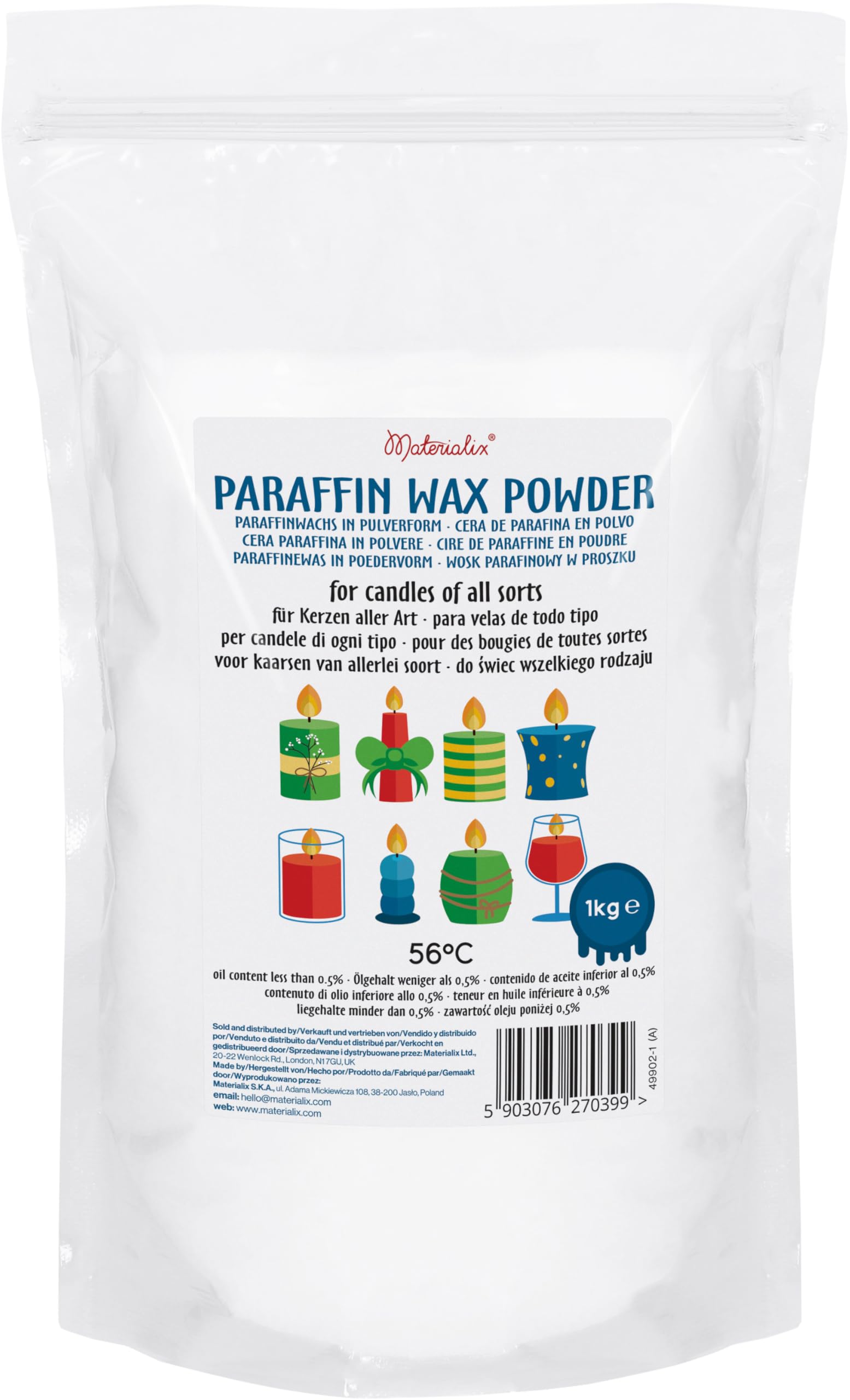 Materialix Paraffin Wax Powder for Candles - 1kg - Candle Wax, for Candle Making