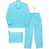 Women's 100% Cotton Pajama Set - Soft Long Sleeve Sleepwear with Matching Storage Bag and Cute Hair Tie - Cozy, Breathable